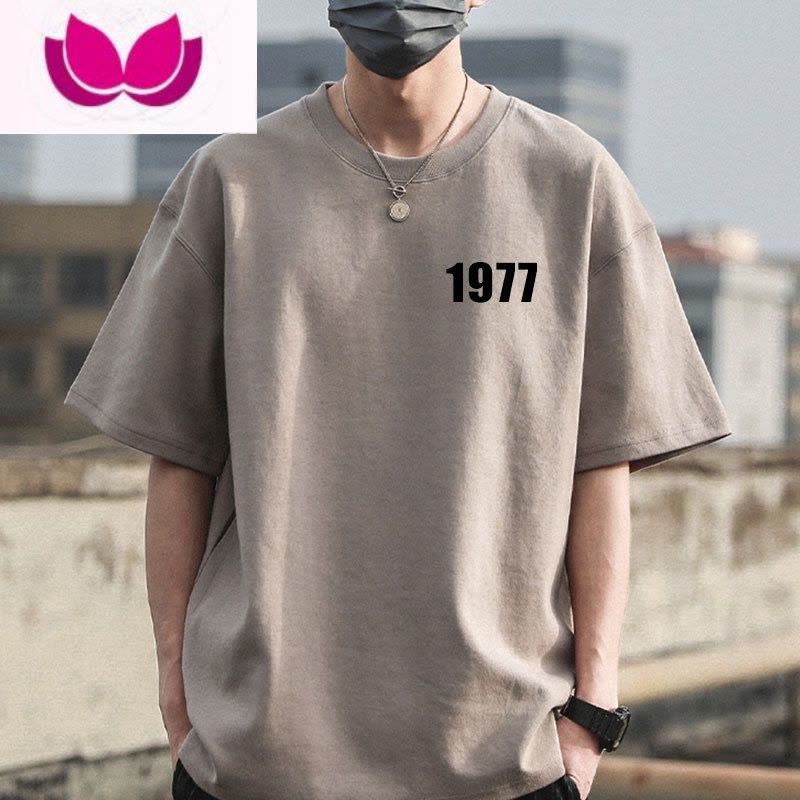 七斓1977短袖T恤男士ins潮牌上衣服港风夏季宽松上衣半袖体恤图片