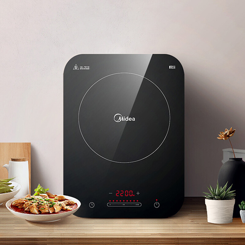 美的(Midea)电磁炉 C22-WH2237 恒匀火持续加热 大线圈盘2200W大火力 整版滑控触摸(赠汤蒸锅+炒锅