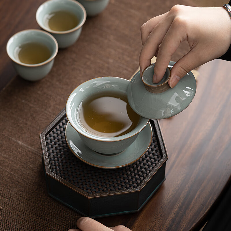 苏氏陶瓷/SUSHI CERAMICS J0629 哥窑功夫茶具陶瓷泡茶壶三才盖碗礼盒装 (单位:盒)高清大图