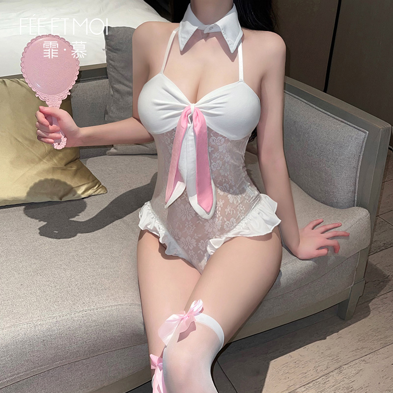 霏慕性感情趣内衣暗扣开裆蕾丝俏皮兔女郎连体衣包臀制服套装情趣床上女式情趣睡衣6548高清大图