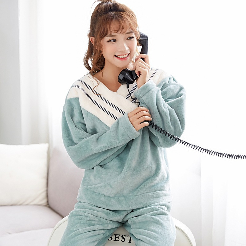 珊瑚绒睡衣女冬韩版甜美可爱法兰绒加厚绒冬季家居服可外穿