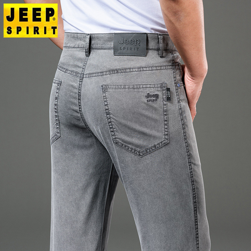 JEEP SPIRIT夏季品牌男休闲裤灰色透气直筒宽松天丝长裤子