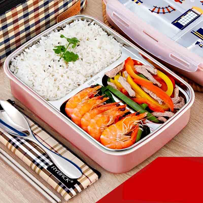 不锈钢饭盒保温分格小学生便当盒分隔儿童餐盘成人快餐盒