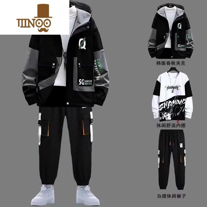 YANXU新款夹克卫衣工装裤三件套男装套冬季男士外套潮流帅气搭配一套衣服工装秋连帽夹克图片