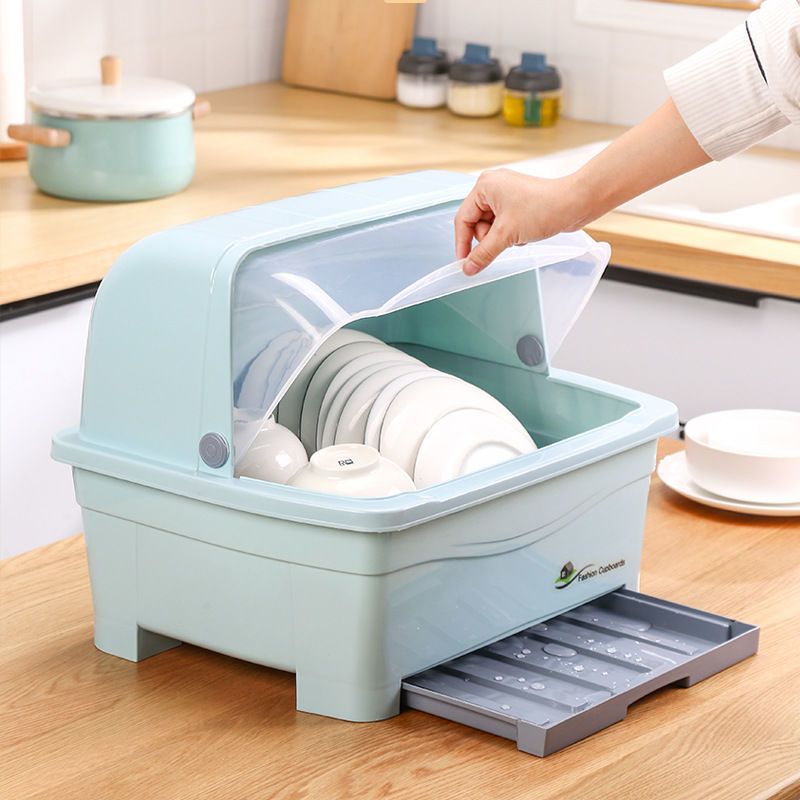 小号提盖款带沥水 厨房放碗柜塑料碗架沥水架带盖家用装碗碟碗筷收纳