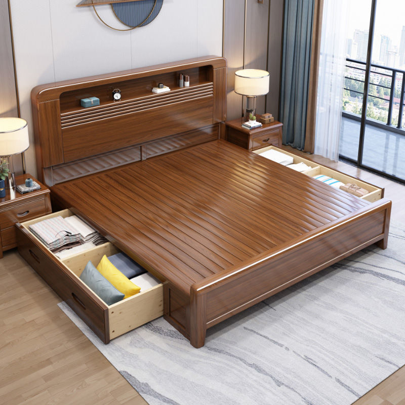 兰秀家居北欧实木床1.5米单床1.8米双人床现代简约实木高箱储物床