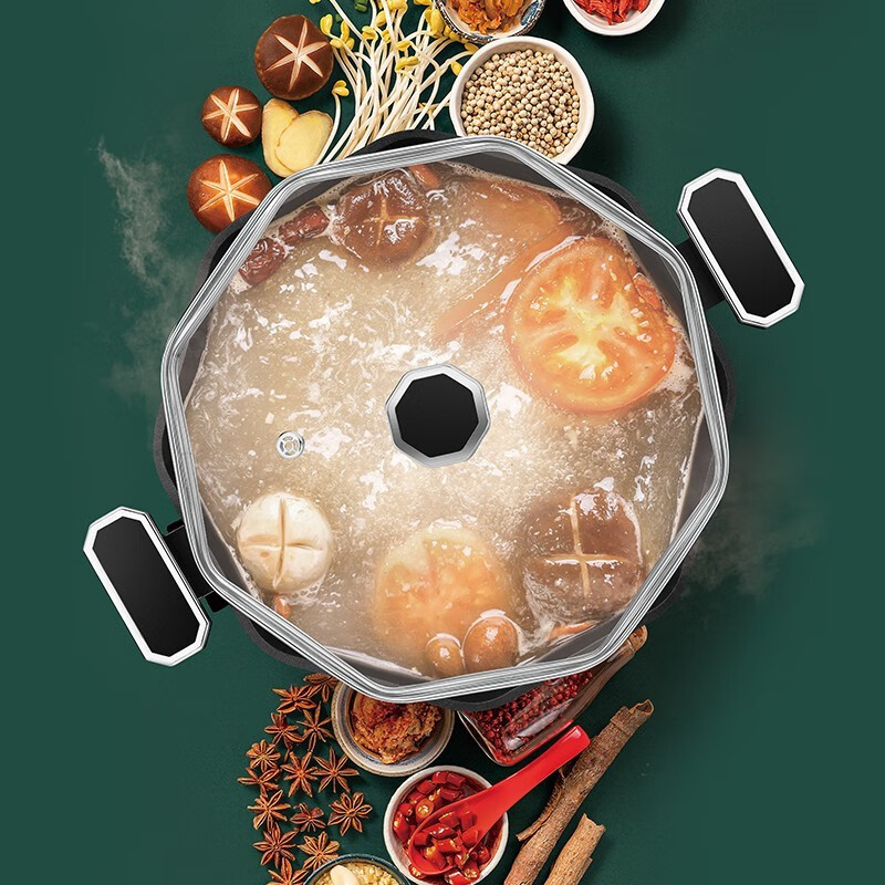 上亨(shangheng) 网红八角电煮锅家用6L大容量多功能多用途锅宿舍寝室不粘电热锅电炒锅炖汤锅 绿色八角锅