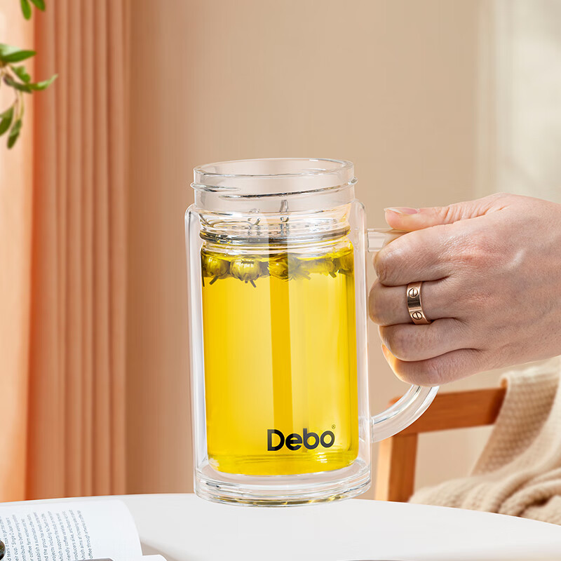德铂(Debo)拉文德办公杯双层玻璃杯耐热350ml茶杯DEP-912