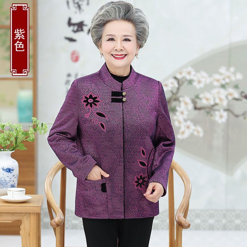 迪鲁奥（DILUAO)轻奢品质妈妈秋装唐装外套中老年人女60-70岁奶奶中式上衣老人衣服老太太_978 2XL建议100-120斤左右详情咨询客服 紫色上衣