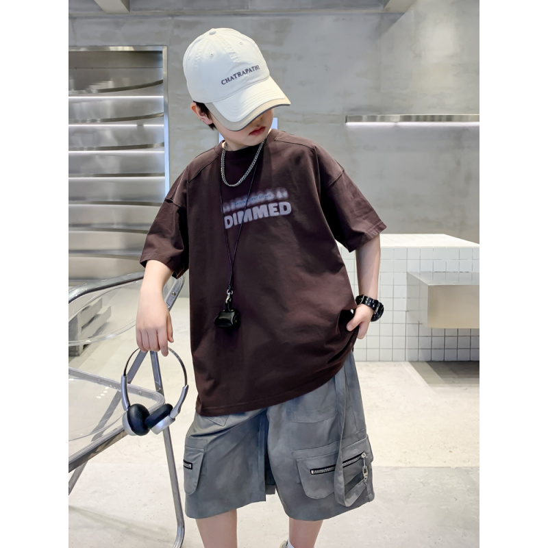 男童短袖T恤夏季薄款中大童体恤五分袖上衣大童男装宽松炸街夏装8