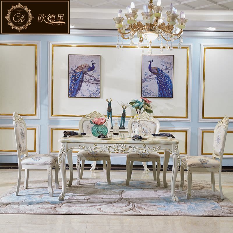 欧式餐桌椅组合小户型长方形大理石实木餐桌现代简约餐厅家用饭桌图片