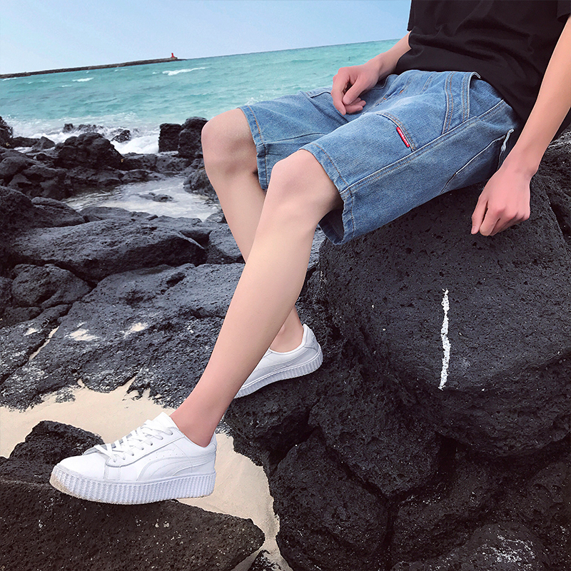韩版夏季男士水洗牛仔短裤直筒四分裤青少年休闲中裤4分牛仔裤潮