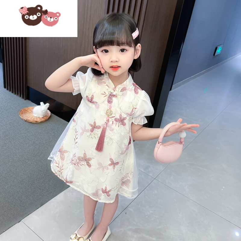 绿彩虹光婴幼儿周岁礼服唐装裙女宝宝中国风2022新款旗袍裙复古连衣裙夏季裙子