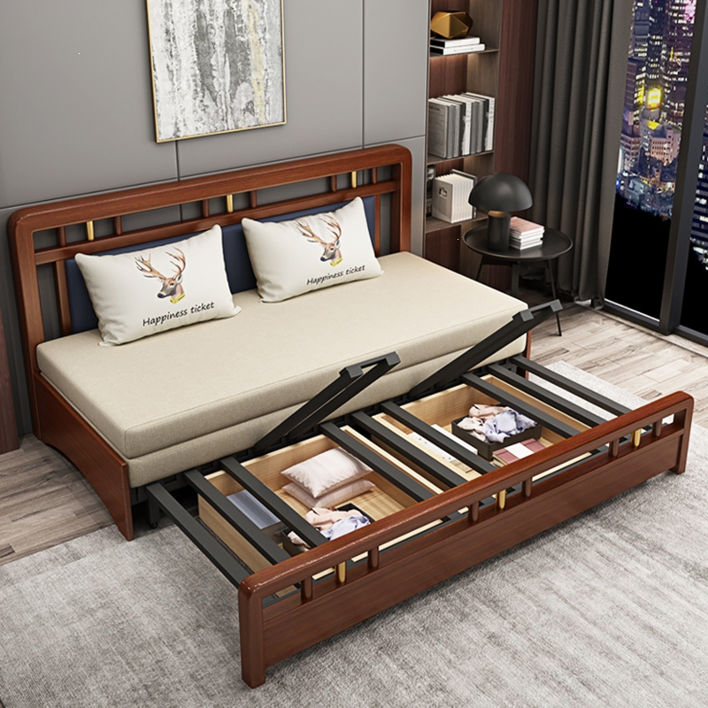 时光旧巷折叠沙发床客厅多功能两用实木小户型布艺沙发床可折叠双人