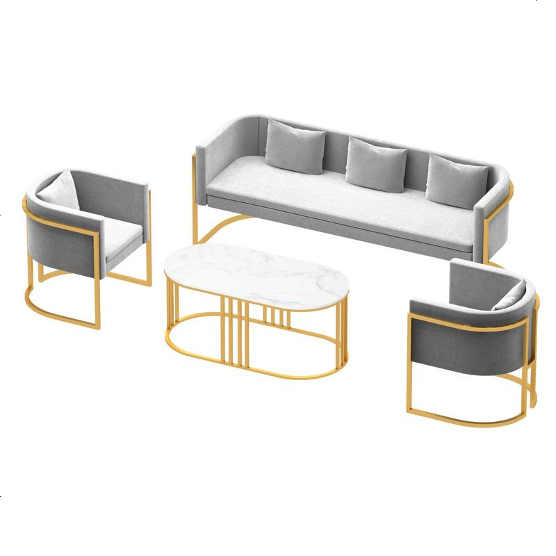 北欧布艺小沙发简约现代网红款轻奢服装店洽谈接待区桌椅组合 其他_单人2张+三人1张+椭圆茶几