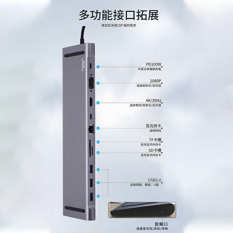 捌木熊 GJC-40019 扩展坞(集线器)11合一 280*78*16mm 银灰色 企业保密款(单位:个)高清大图