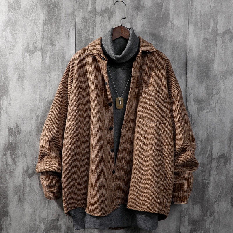 lake日系复古灯芯绒外套男秋装宽松大口袋潮流简约百搭长袖衬衫男装潮