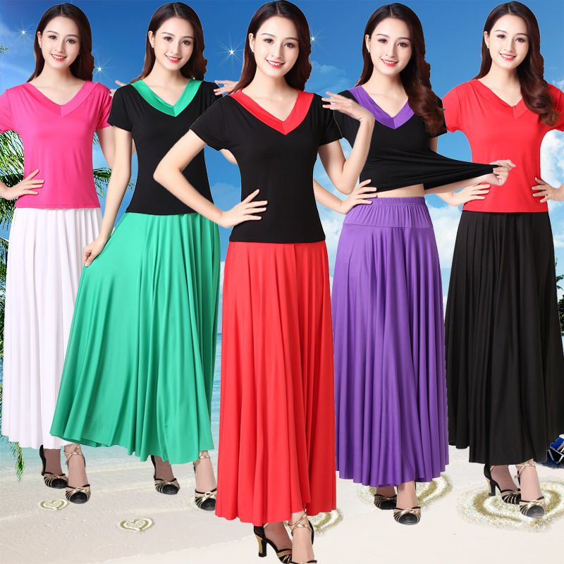 中老年广场舞服装新款舞蹈服裙子套装短袖上衣大妈长裙两件套女夏