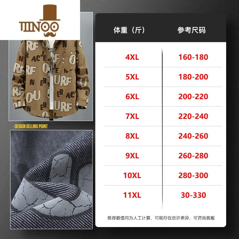 YANXU男士新款衬衫外套时尚大码男装宽松休闲潮牌牛仔夹克男加肥加大号高清大图