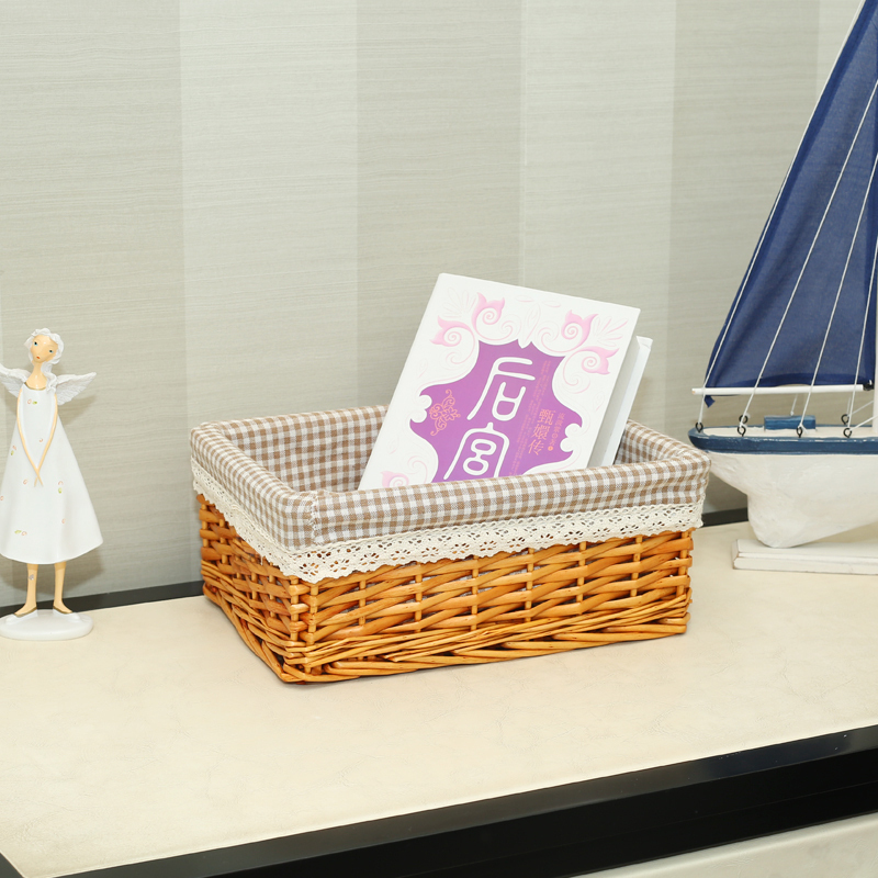家柏饰(CORATED)收纳筐藤编储物盒编织筐桌面杂物篮居收纳盒布艺柳编收纳篮子 米糖色筐咖格布里特大号【40*30*16】