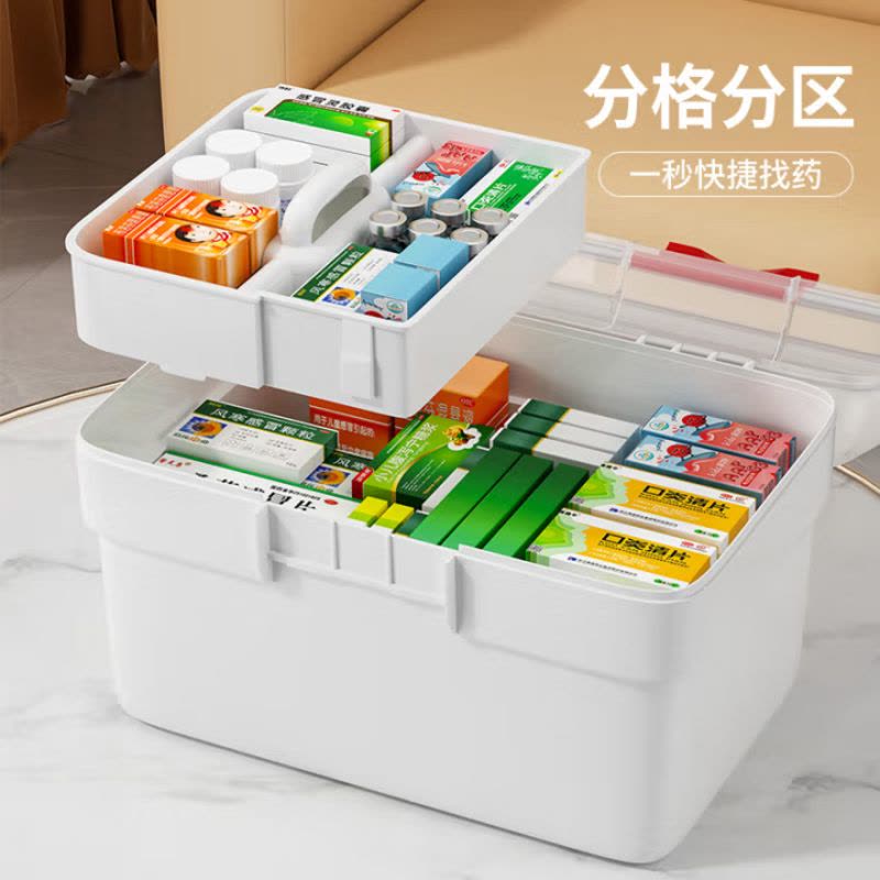 医药箱家庭装学生宿舍常备药医疗箱急救药物药品收纳盒家用小药箱 白色款[加大号] 26.5*18*16.5cm图片