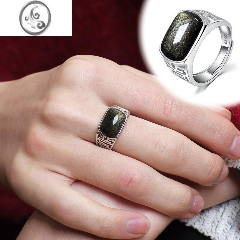 jimi金曜石寓意男戒s925银银镶嵌男戒指开口指环扳指活口