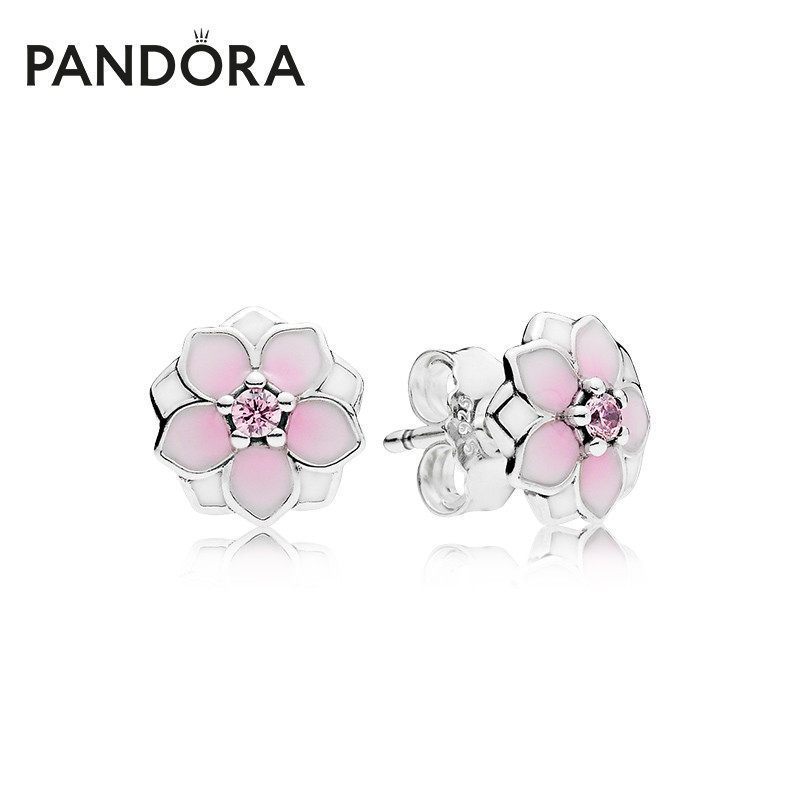PANDORA潘多拉木兰花925银耳钉290739PCZ简约新款饰品耳环女