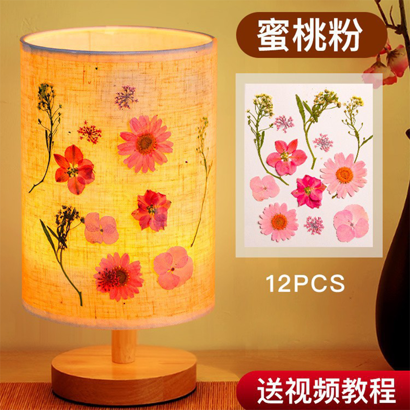 iChoice diy干花手工压花台灯创意植物花草氛围灯 母亲节生日活动礼 压花灯+【蜜桃粉】材料包