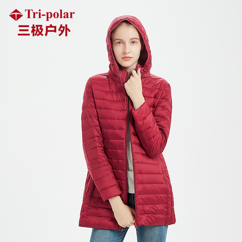 三极户外(Tripolar) TP8509 羽绒服冬季大码轻薄羽绒女中长款连帽装修身上衣外套时尚羽绒服