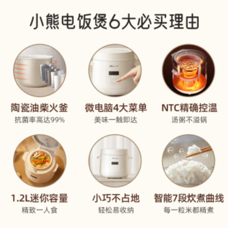 小熊bear智能灰合金内胆圆形电饭煲底盘加热微电脑控制液晶显示电饭煲 DFB-S12E6-P01高清大图