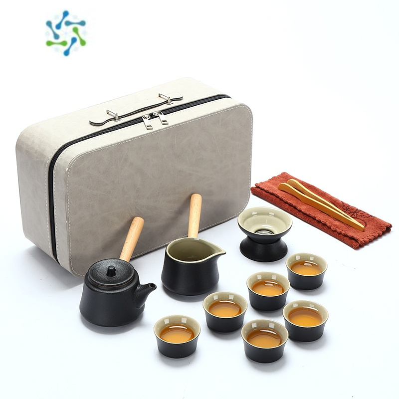 三维工匠日式旅行功夫茶具小套装家用简约泡茶壶陶瓷茶杯户外茶盘便携式包户外烧水壶