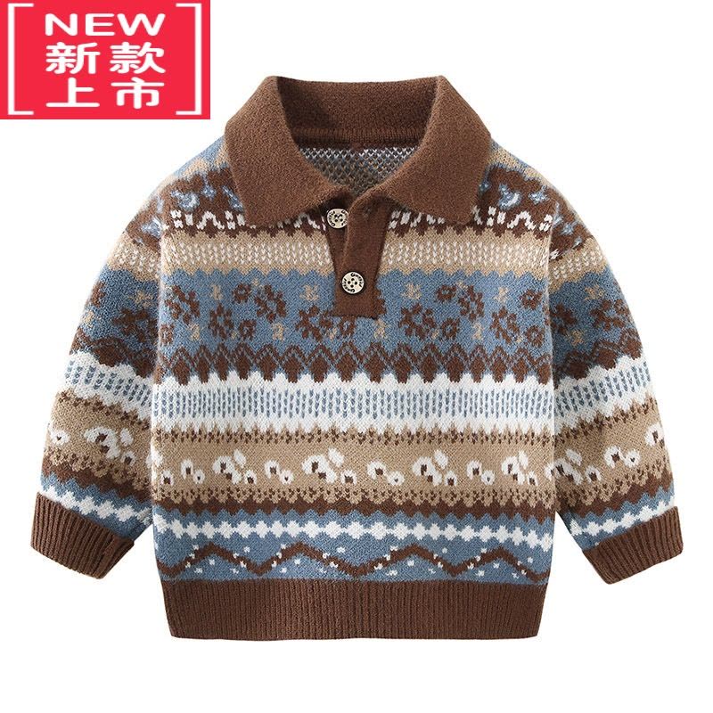 可莉允男童毛衣双层织厚款秋冬新款韩版儿童翻领毛线衣宝宝套头上衣图片