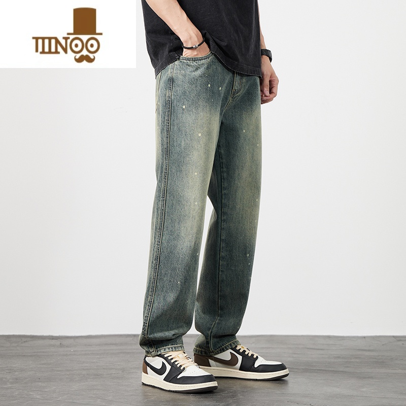 YANXU水洗牛仔裤男士夏季宽松直筒窄版阔腿裤子男生潮牌复古高街长裤子高清大图