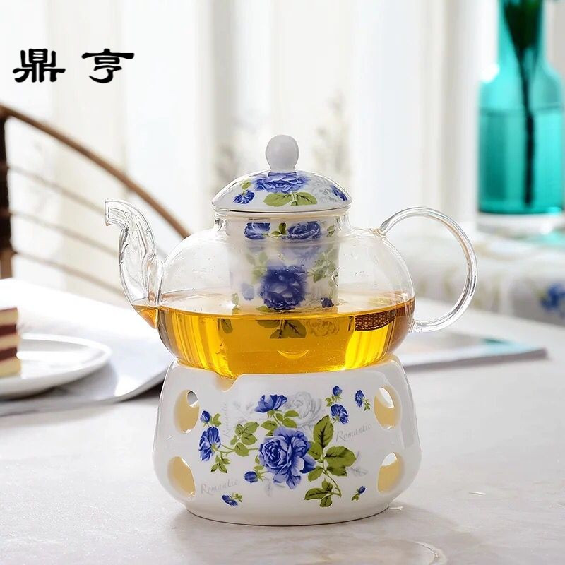 鼎亨玻璃花茶壶茶具蜡烛加热底座煮水果花茶壶陶瓷玻璃下午花茶壶