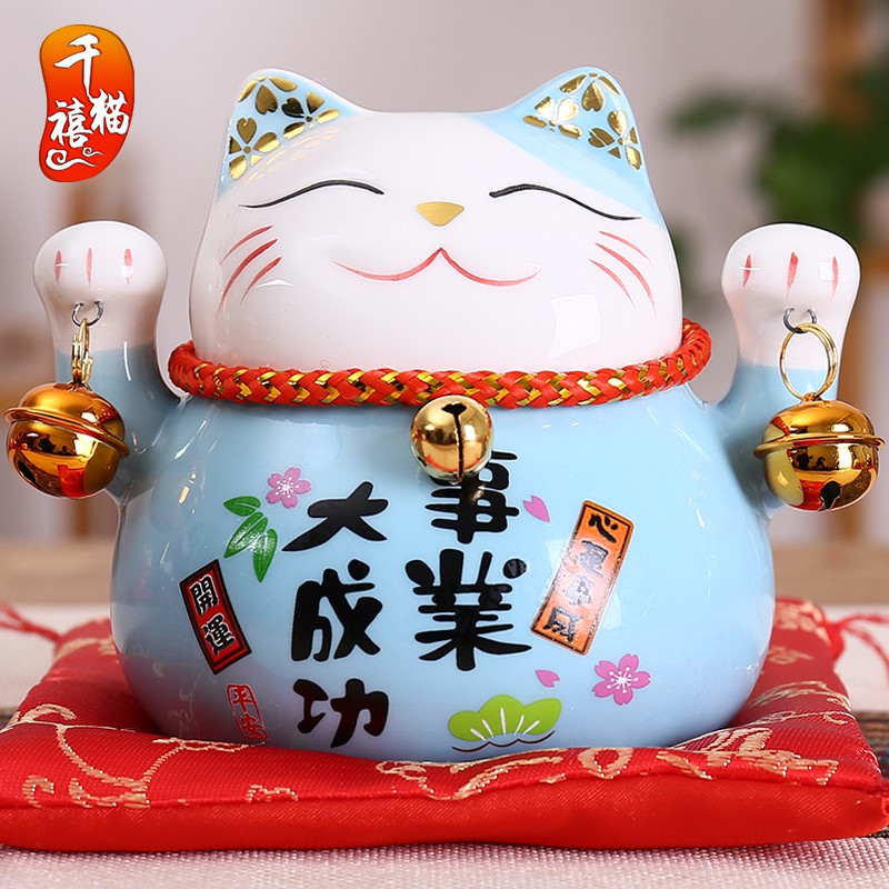 正版猫摆件 陶瓷存钱储蓄罐迷你小号办公桌汽车饰品创意 三维工匠 10寸金运喜猫猫高清大图