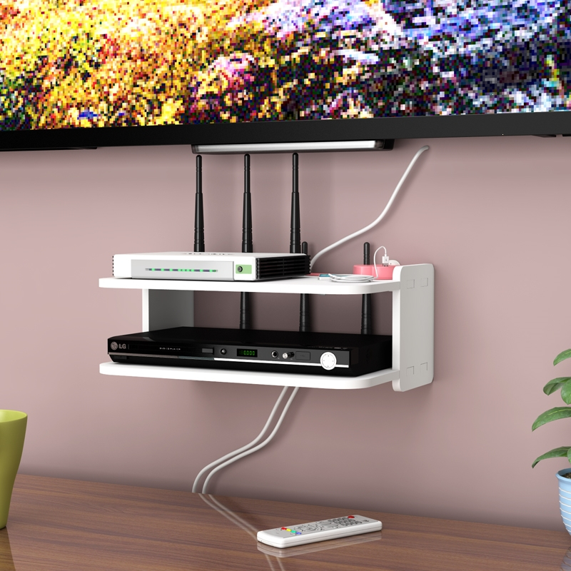 客厅电视机顶盒架墙上置物架医匠路由器收纳盒壁挂卧室装饰隔板免打孔