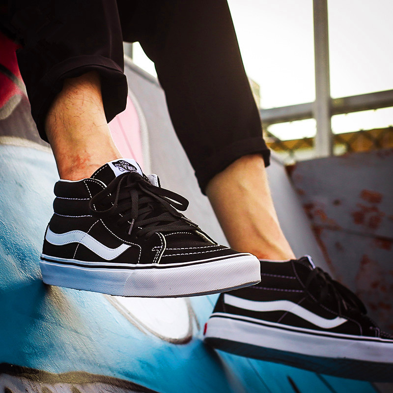 VANS范斯 SK8-MID中帮黑白经典款男女休闲鞋帆布鞋滑板鞋VN0A391F6BT