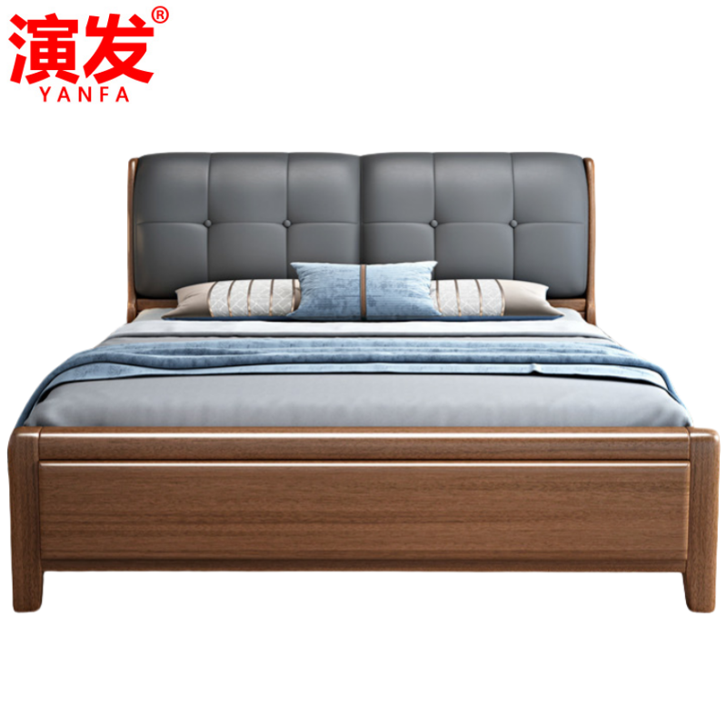 演发 实木床+床垫 1.5米 张高清大图