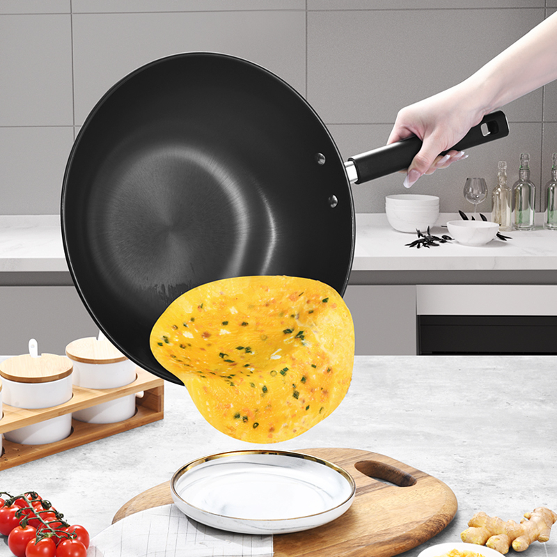 康巴赫kbh精铁炒锅平底铁锅家用无涂层炒菜锅健康锅具电磁炉通用32cm