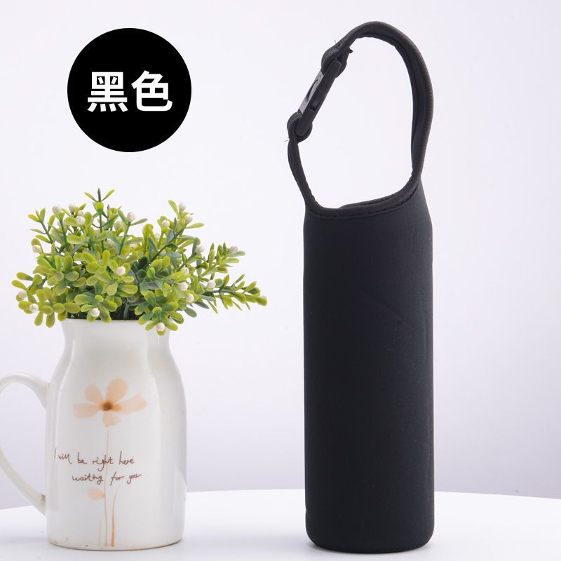 儿童壶杯套卡通背带吸管水杯袋防摔加厚保护宝宝水壶套子保温杯套 手提杯套黑色