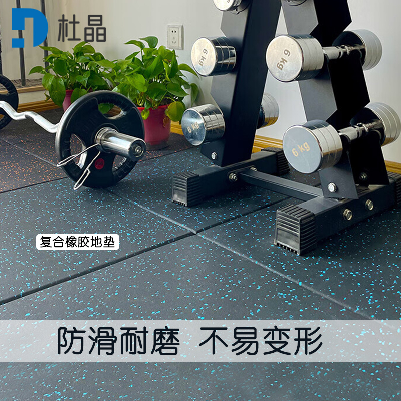 杜晶健身房橡胶地垫防滑减震隔音防砸缓冲地板健身板材100x100x2.5CM DJ-DD264