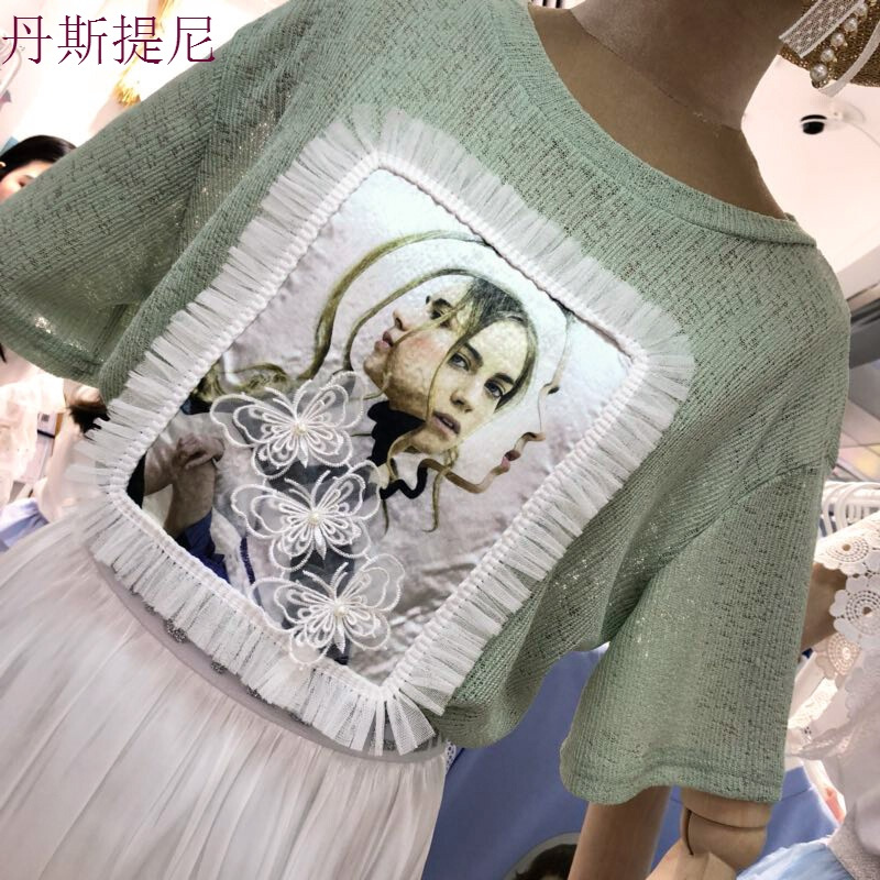 特惠2018夏装印花刺绣T恤女短袖宽松韩范学生ins超火上衣半袖体恤绿色均码