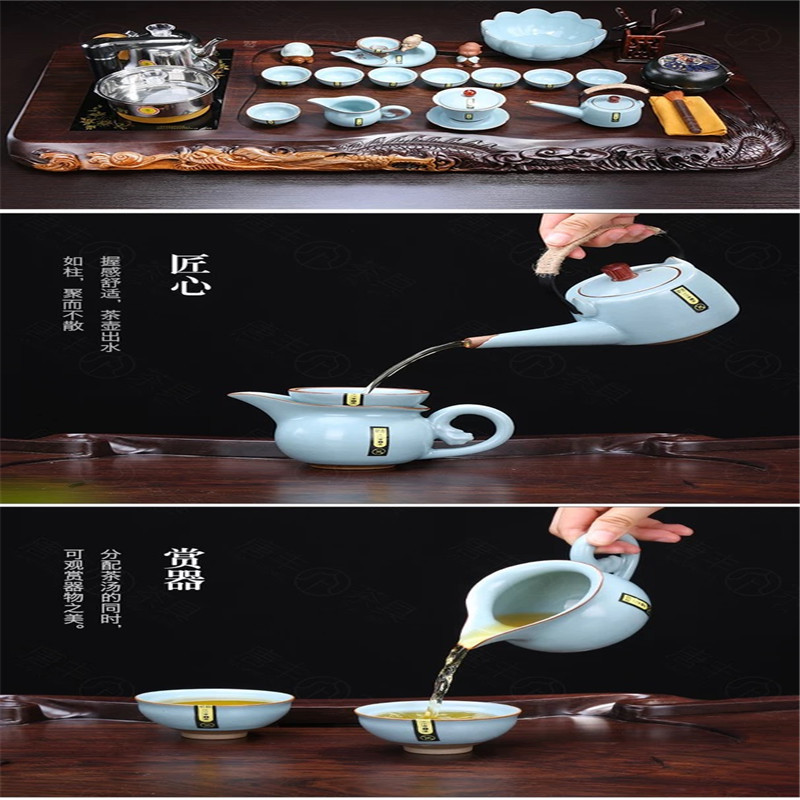 还真大号正版黑檀木半手工雕刻茶盘 功夫茶茶具套装 全自动电热炉套装