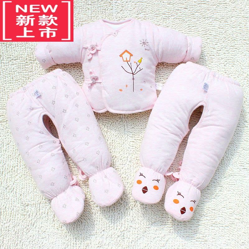 可莉允新生儿加厚棉衣三件套宝宝秋冬装棉服棉袄初生婴儿衣服外套装图片