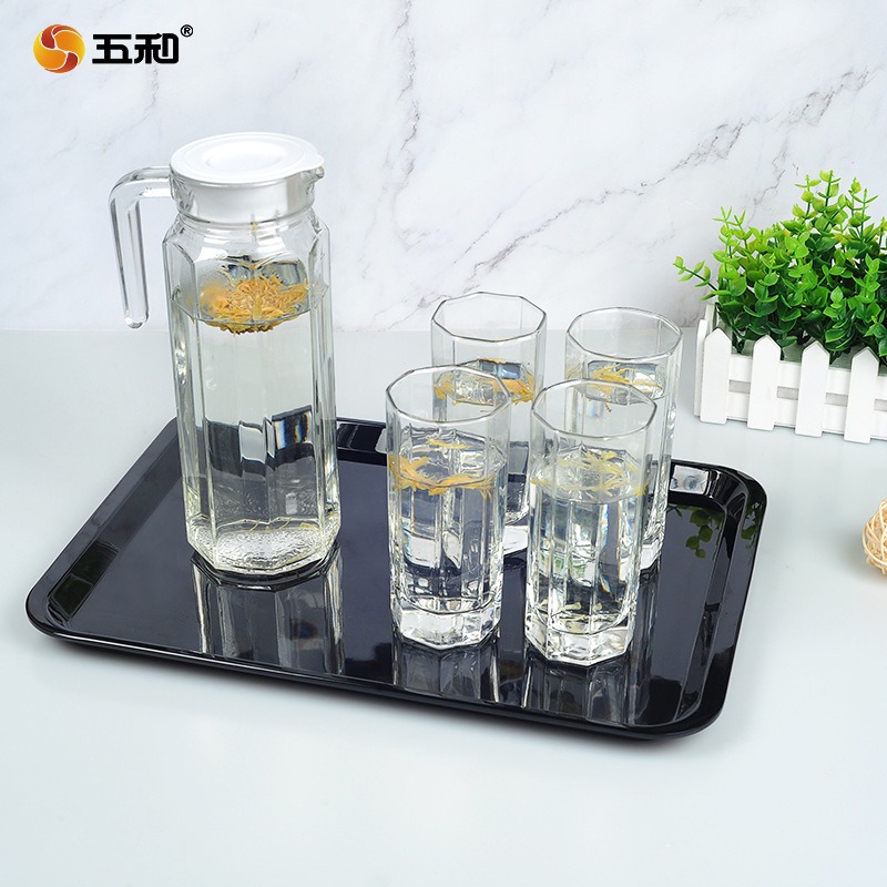 五和A5密胺托盘长方形家用小茶盘商用塑料盘白色杯盘五和大方盘快餐盘托盘4363高清大图