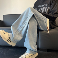 [2.5折价82元]唐狮秋季新款男牛仔裤抽绳宽松阔腿裤拼接直筒休闲长裤子潮流