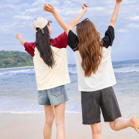 [1.5折价43元]唐狮夏季学院风插肩袖上衣女新款撞色纯棉短袖T恤女潮sz