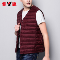 yaloo/雅鹿男装无领轻薄款羽绒马甲修身羽绒加大码V领马夹背心