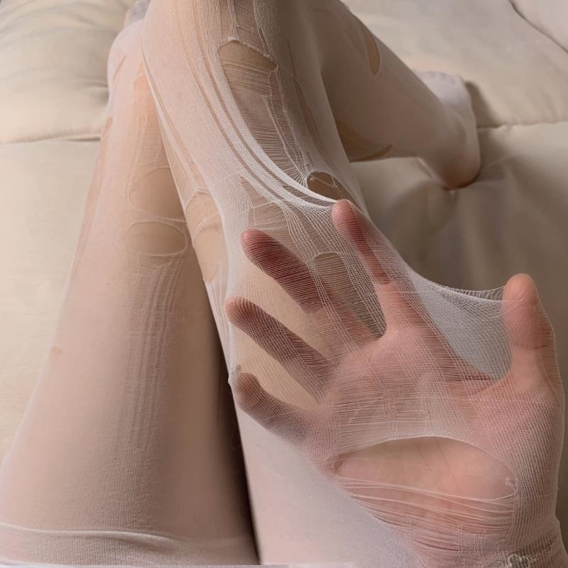 易撕丝袜薄款一次性手撕袜可撕式性感女士情趣丝袜黑丝开 档免脱高清大图