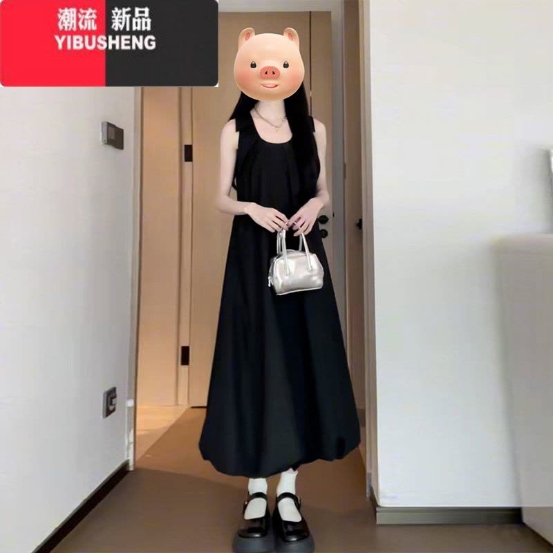 YIBUSHENG蓝色吊带连衣裙子女季2024新款绝美花苞无袖长裙海边度假风沙滩图片